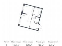 Квартира-студия, 38 м², 1/13 эт.