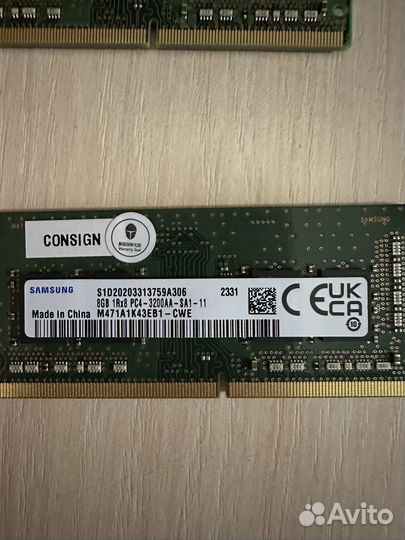 Оперативная память sodimm ddr4 8gbX2 samsung