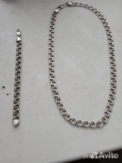 Серебряная цепь и браслет