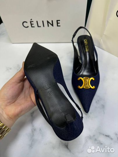 Босоножки Celine синие женские джинсовые