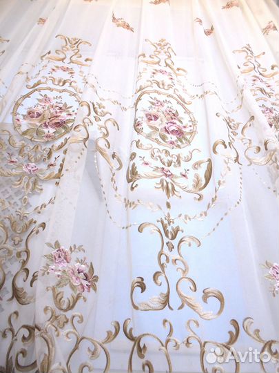 Тюль Италия оригинал Розы вышивка Барокко Прованс