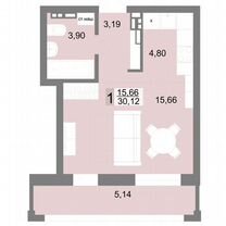 Квартира-студия, 30,1 м², 13/16 эт.