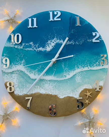 Часы интерьерные 3D Море, из эпоксидной смолы