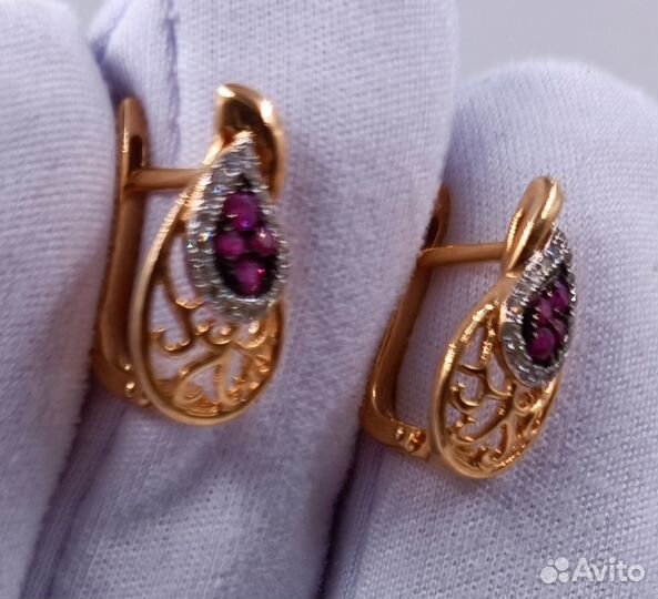 Золотые Серьги 585 пробы с бриллиантами. Рассрочка