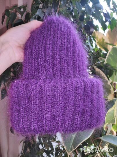 Мохеровая шапка такори с двойным отвортом