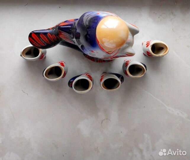 Графин штоф и 6 стопок рыбки керамика СССР