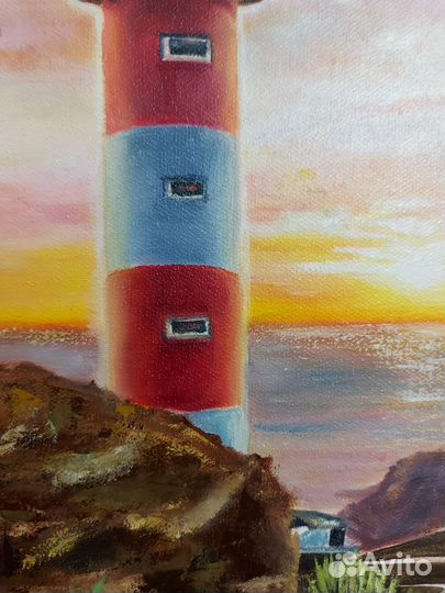 Картина маслом на холсте морской пейзаж Маяк