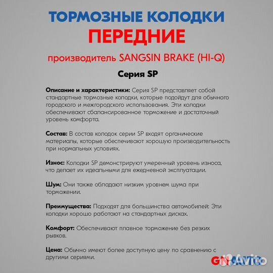 Тормозные колодки передние SP1854 Sangsin Brake