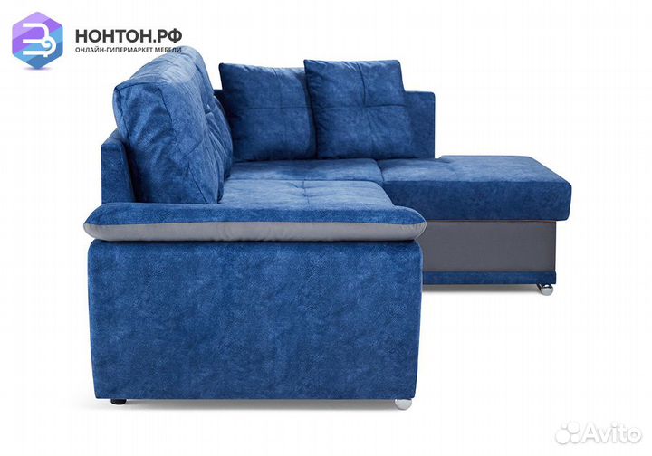 Диван угловой дельфин Риттэр синий / серый