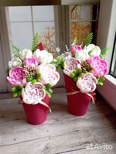 Букет пионы из мыла ручная работа