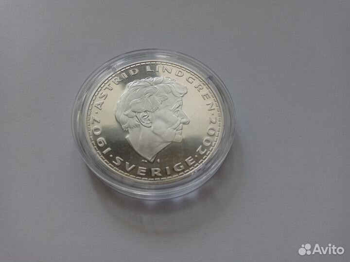 Швеция серебряная монета Пеппи Длинный чулок