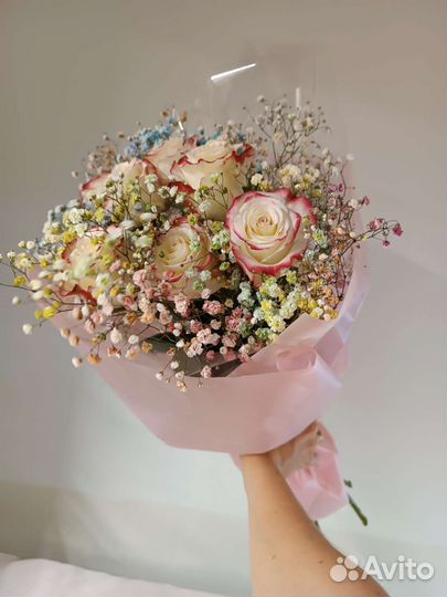 Букет. Розы с Гипсофилой