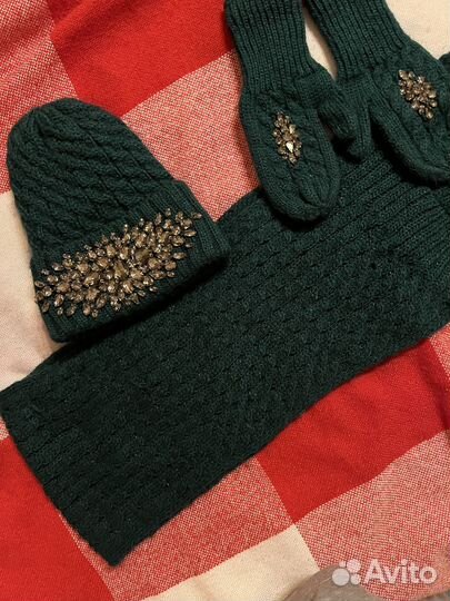Зимний комплект шапка снуд варежки