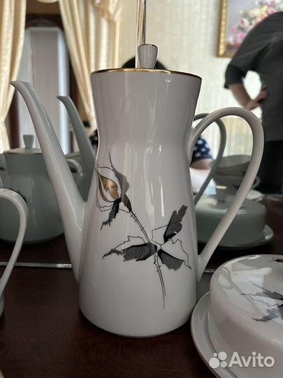 Сервиз черная роза фарфор ГДР Freiberger Porzellan