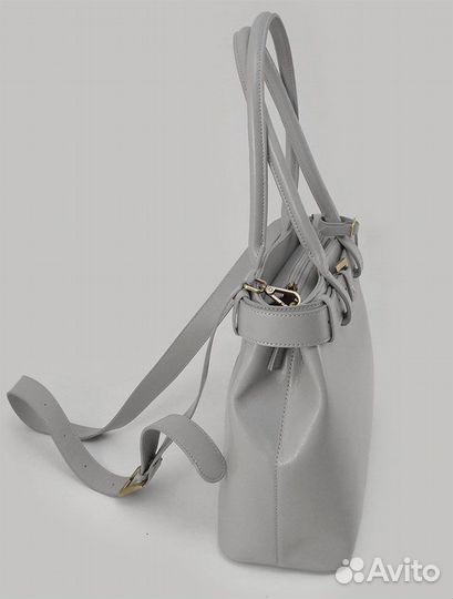 Сумка среднего размера, натуральная кожа, серая, С