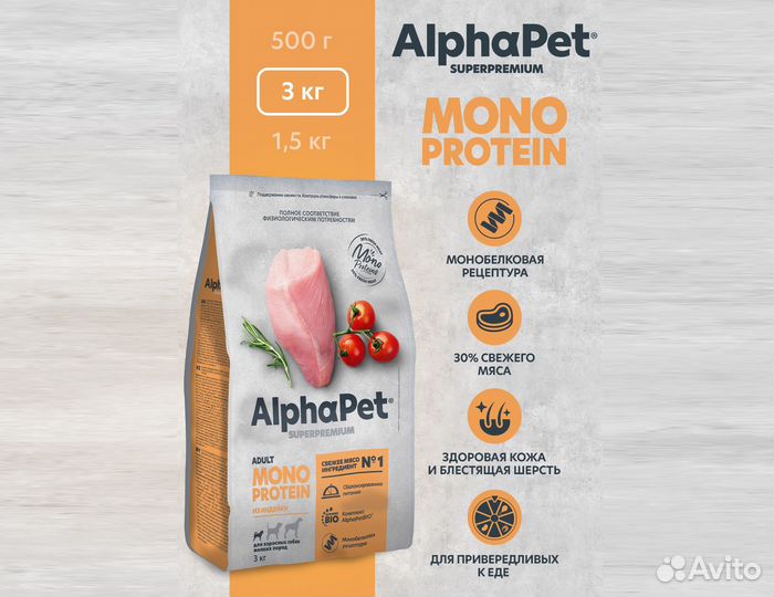 Корм AlphaPet Monoprotein для собак мелких пород