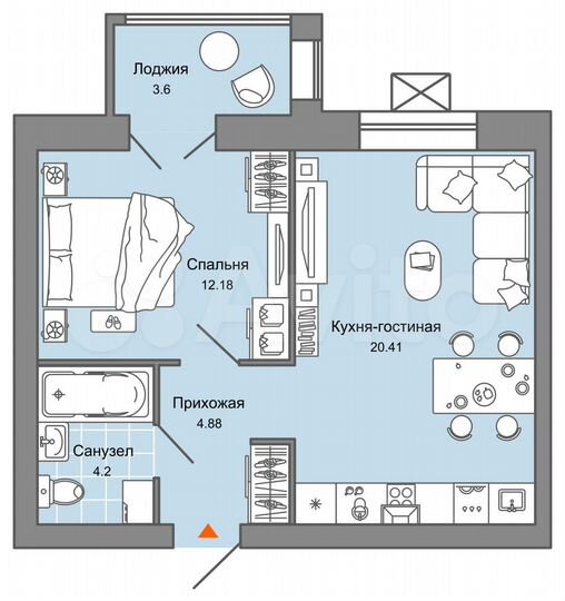 2-к. квартира, 43 м², 7/7 эт.