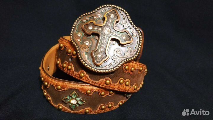 Ремень кожаный Affliction с медной пряжкой