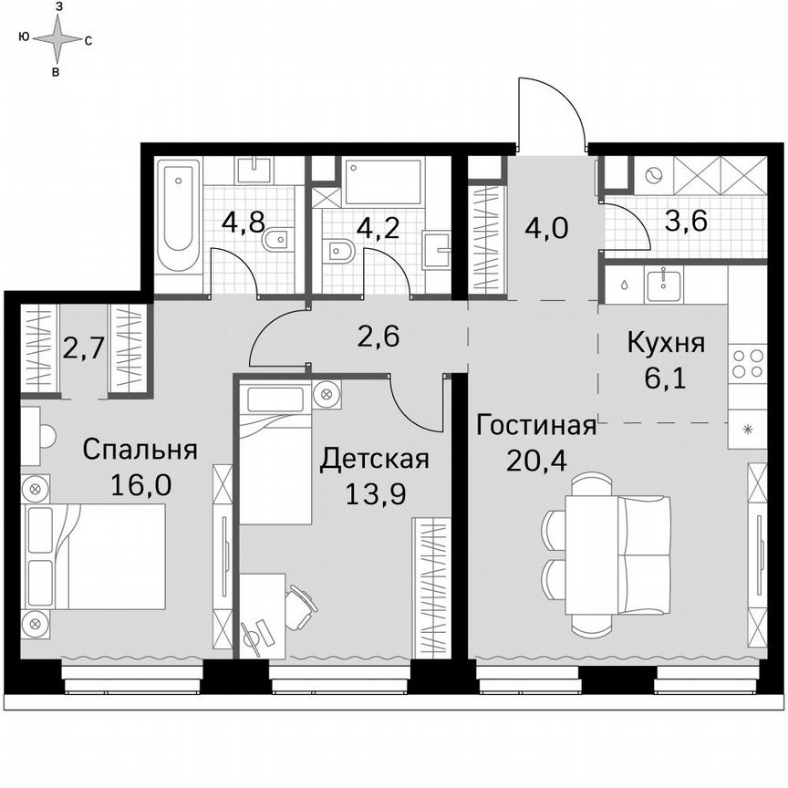 2-к. квартира, 78,3 м², 35/49 эт.