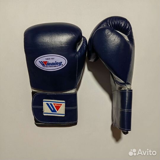 Боксерские перчатки winning blue кожаные