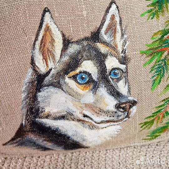 Сумка женская, льняная, художественная роспись