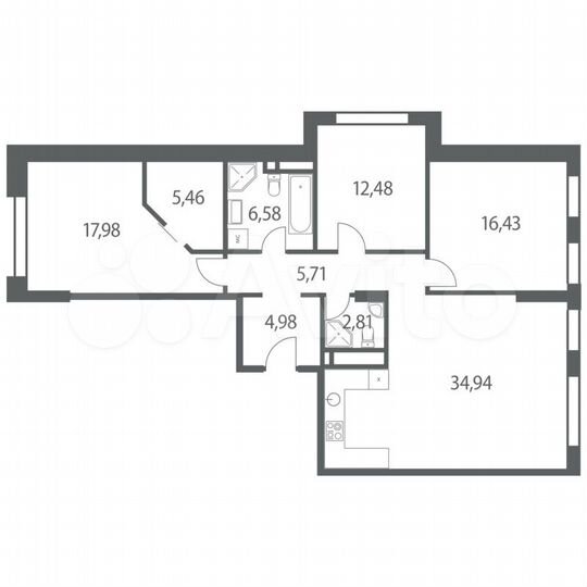 3-к. квартира, 108 м², 18/35 эт.