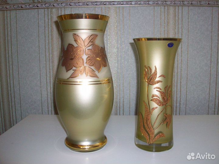 Вазы стекло матовое золото, смальта Чехия от