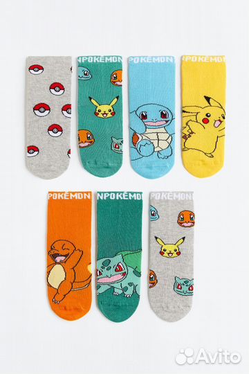 Носки с принтом Пикачу 7шт новые hm, р.31-42
