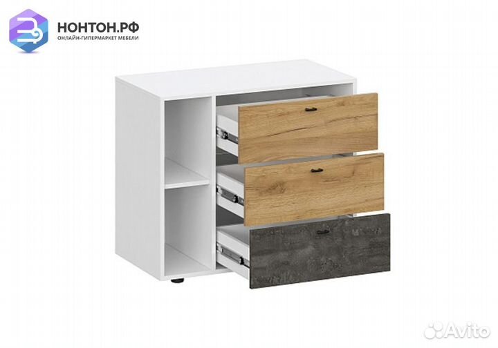 Комод Анри с 3-мя ящиками белый текстурный / дуб з