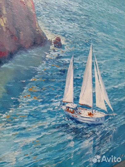 Картина маслом море корабль яхта
