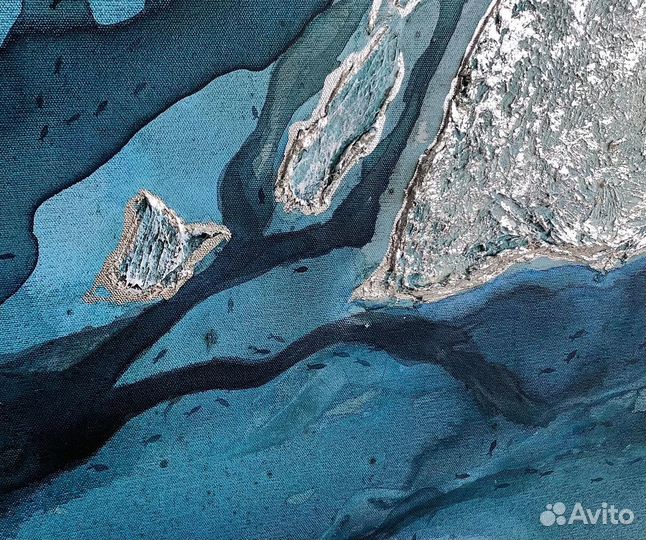 Текстурная авторская картина 140*70 с серебром