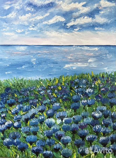 Картина маслом летний пейзаж у реки