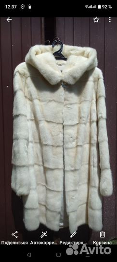 Шуба норковая белая с капюшоном