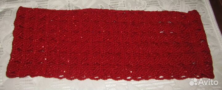 Снуд красный с пайетками, ручная вязка