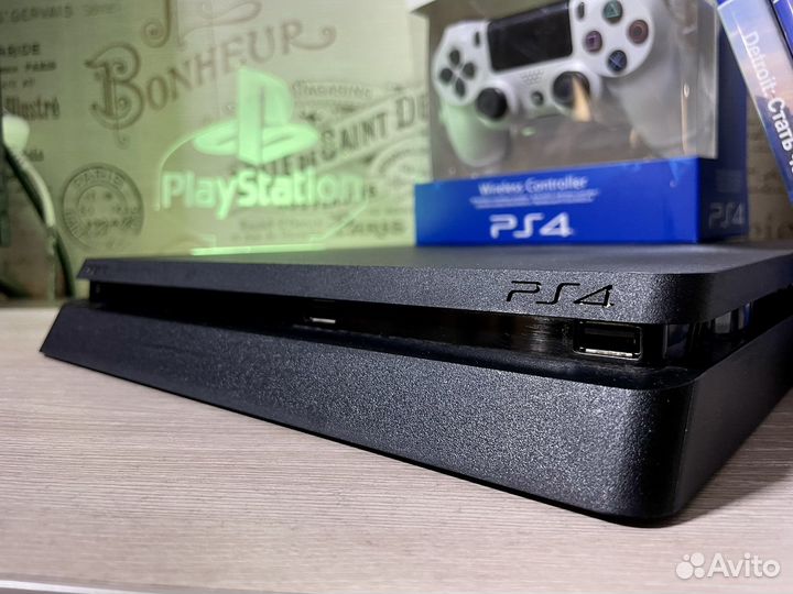 PS4 Slim + новый геймпад, гарантия, игры
