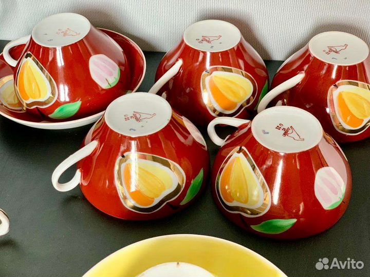 Чашки Дулево крытье яблоки золотая сетка