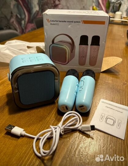 Детское караоке с двумя микрофонами и колонкой