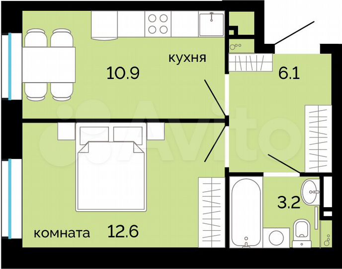 1-к. квартира, 32,8 м², 19/25 эт.