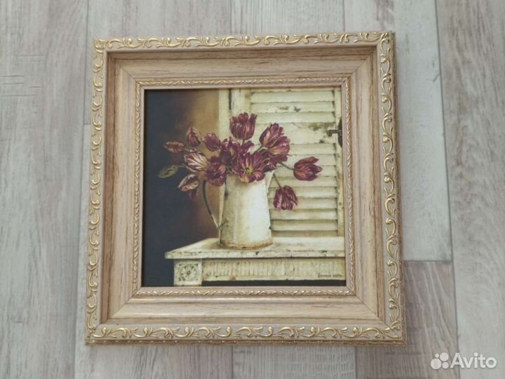 Картина Тюльпаны,декупаж, панно на срезе дерева