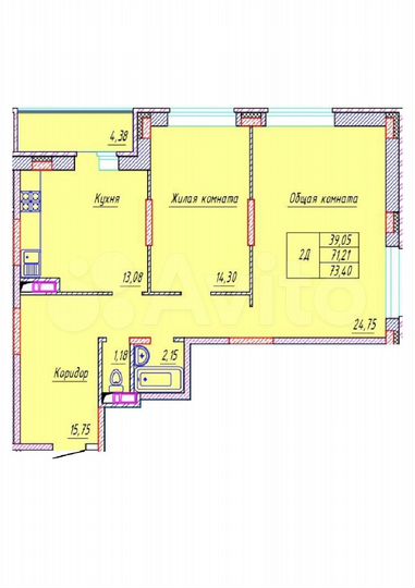 2-к. квартира, 73,4 м², 5/16 эт.