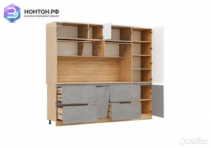 Кухня Карина №2 белый глянцевый / бетон светлый