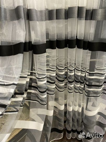 Тюль новый 5 метров полоска черно белая