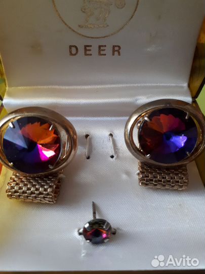 Запонки с камнем позолота Cuff Links Deer 1970 гг