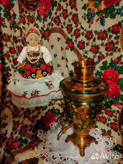 Кукла на чайник + расписной самовар