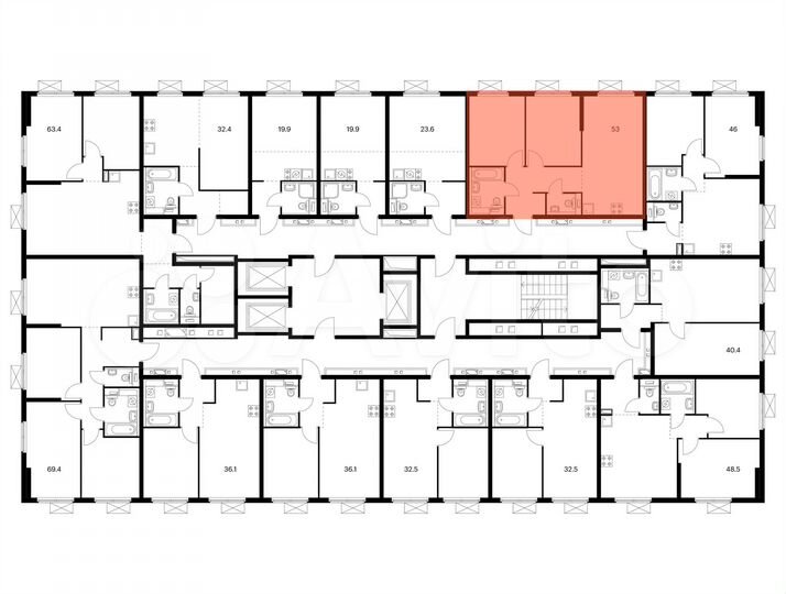 2-к. квартира, 53 м², 13/25 эт.