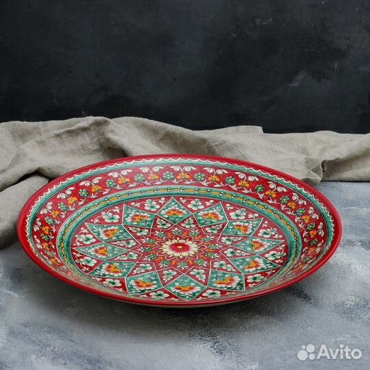 Ляган круглый Риштанская Керамика, 41см, красный