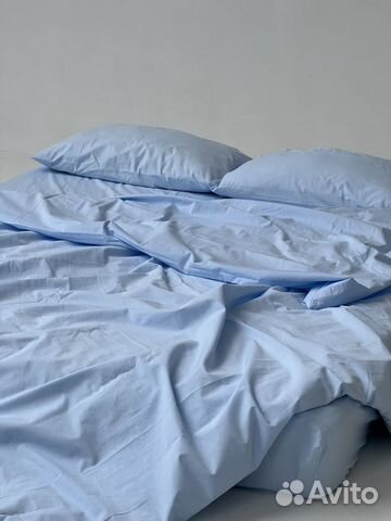 Постельное белье евро голубое из вареного хлопка