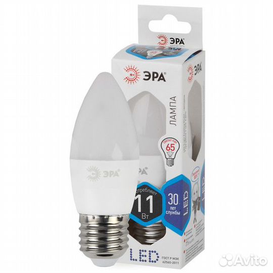 Лампа светодиодная эра 11Вт Е27 880Лм 4000К свеча