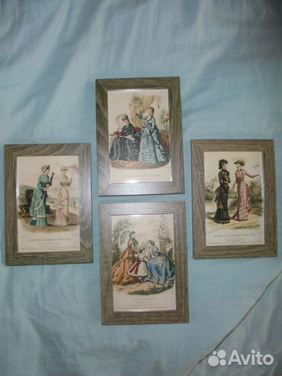 Винтаж Парижская мода 19 век панно 13х18 пласт рам