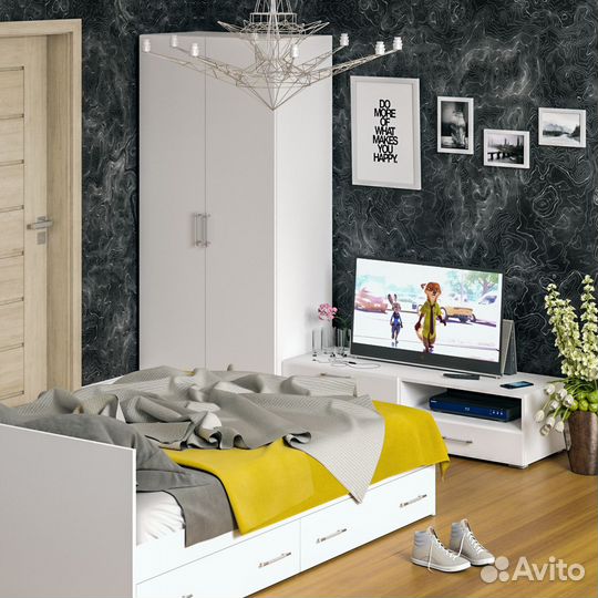 Спальня белая Стандарт № 3 Стандарт с кроватью 1400 с ящиками, цвет белый, спальное место 1400х2000